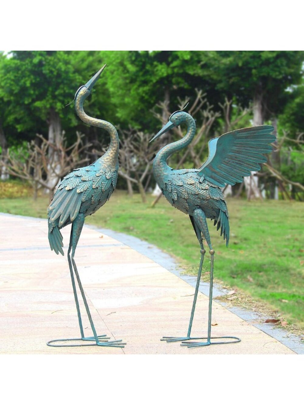 Elegant Metal Crane Garden Statue 33-37 Inch for Outdoor Décor - Yard, Patio